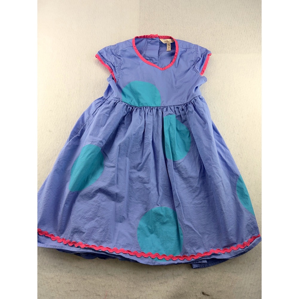 Matilda Jane Girls Blue Teal Polka Dot Dress Pink Rickrack Trim Size 10 29018D